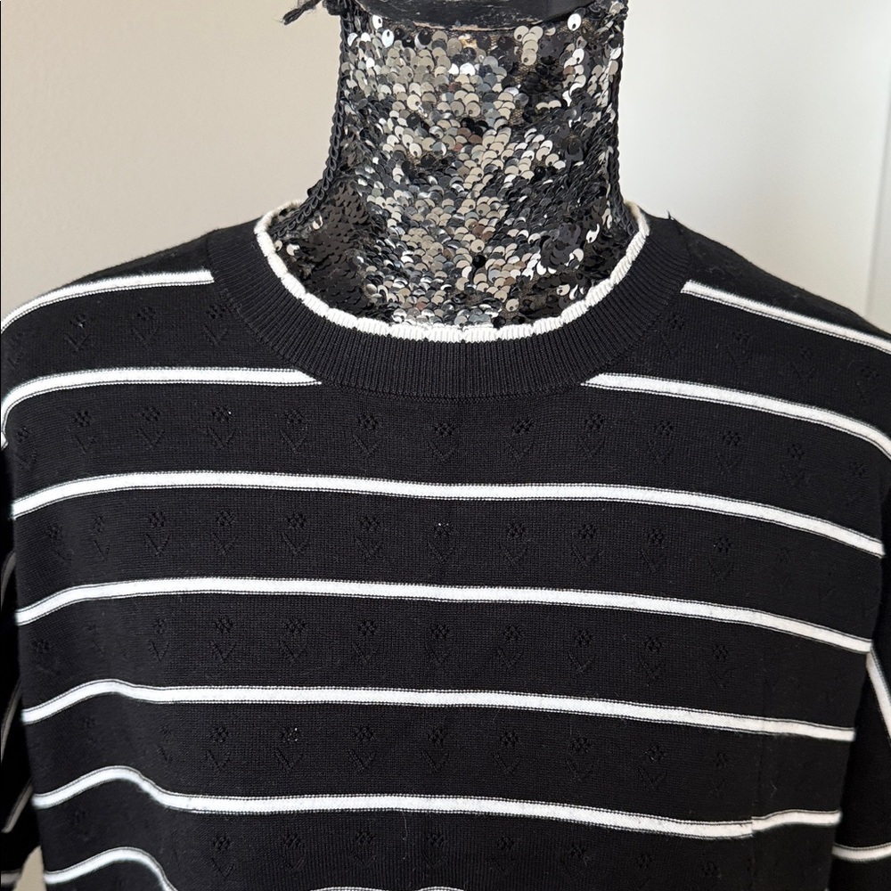 Adrianna Papell Black and White Striped Sweater - Picture 3 of 7